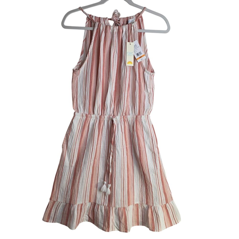C&C California NWT SzSm Vertical Striped Boho Linen Sleeveless Shift Dress Cute